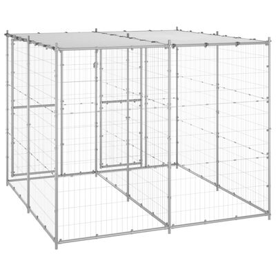 vidaXL Outdoor Dog Kennel Galvanized Steel with Roof 52.1 ft²