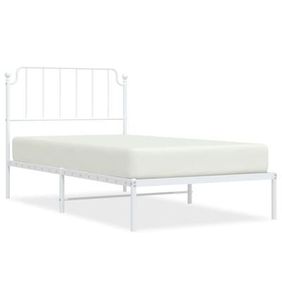 vidaXL Metal Bed Frame without Mattress with Headboard White 39.4"x74.8"