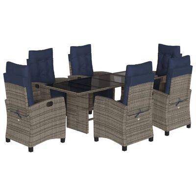 vidaXL 7 Piece Patio Dining Set with Cushions Gray Poly Rattan