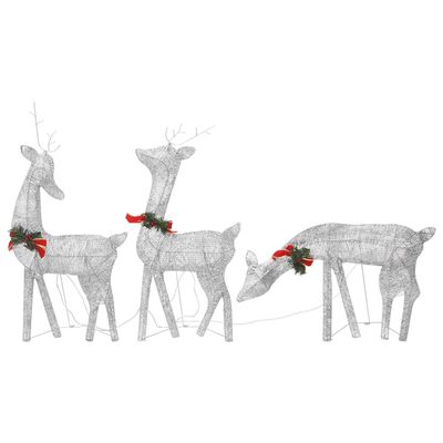 vidaXL Christmas Reindeer Family 106.3"x2.8"x35.4" Silver Cold White Mesh