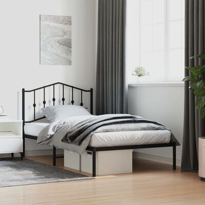 vidaXL Metal Bed Frame without Mattress with Headboard Black 39.4"x74.8"