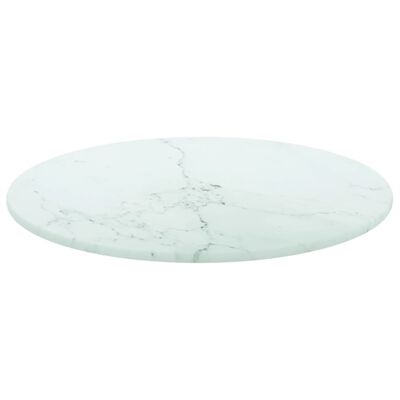 vidaXL Table Top White Ø 11.8"x0.3" Tempered Glass with Marble Design