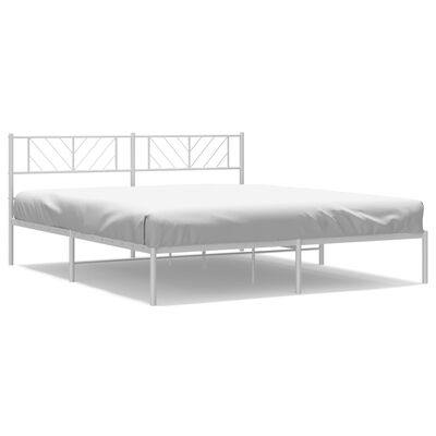 vidaXL Metal Bed Frame without Mattress with Headboard White 76"x79.9"