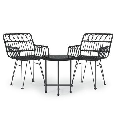 vidaXL 3 Piece Patio Dining Set Black Poly Rattan