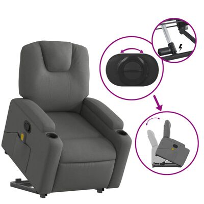 vidaXL Stand up Massage Recliner Chair Dark Gray Fabric