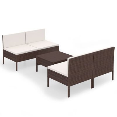 vidaXL 5 Piece Patio Lounge Set with Cushions Poly Rattan Brown