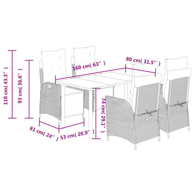 vidaXL 5 Piece Patio Dining Set with Cushions Gray Poly Rattan