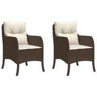 vidaXL Patio Chairs with Cushions 2 pcs Brown Poly Rattan