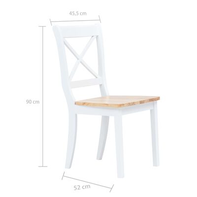 vidaXL Dining Chairs 2 pcs White and Light Wood Solid Rubber Wood