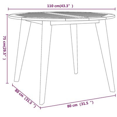 vidaXL Patio Table Ø43.3"x29.5" Solid Wood Acacia