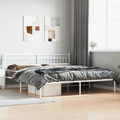 vidaXL Metal Bed Frame with Headboard White 76"x79.9" King