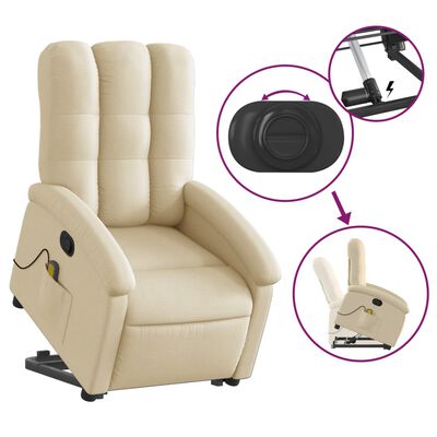 vidaXL Stand up Massage Recliner Chair Cream Fabric