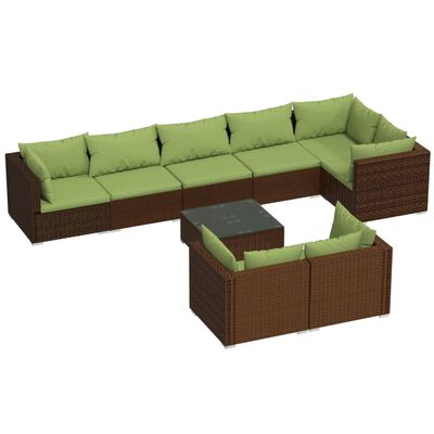 vidaXL 9 Piece Patio Lounge Set with Cushions Brown Poly Rattan