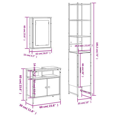 vidaXL 3 Piece Bathroom Furniture Set Black Engineered Wood