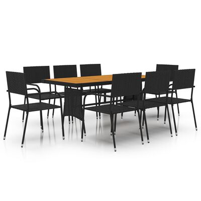 vidaXL 9 Piece Patio Dining Set Poly Rattan Black