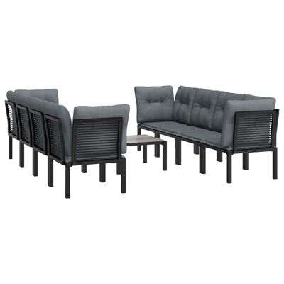 vidaXL 9 Piece Patio Lounge Set Black and Gray Poly Rattan