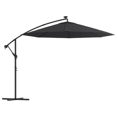 vidaXL Cantilever Garden Parasol with LED Lights and Steel Pole 118.1" Black