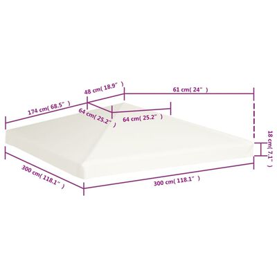 vidaXL Gazebo Top Cover 1 oz/ft² 9.8'x9.8' Cream White