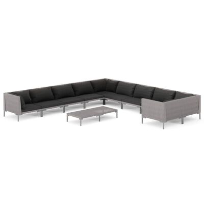 vidaXL 11 Piece Patio Lounge Set with Cushions Poly Rattan Dark Gray