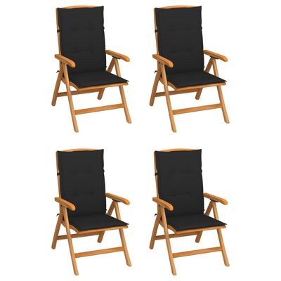 vidaXL Reclining Patio Chairs with Cushions 4 pcs Solid Teak Wood