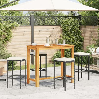 vidaXL 5 Piece Patio Bar Set Black Solid Wood Acacia and Poly Rattan