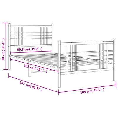 vidaXL Metal Bed Frame without Mattress with Footboard White 39.4"x78.7"