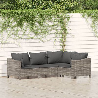 vidaXL 4 Piece Patio Lounge Set with Cushions Gray Poly Rattan