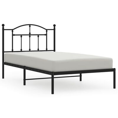 vidaXL Metal Bed Frame without Mattress with Headboard Black 39.4"x74.8"