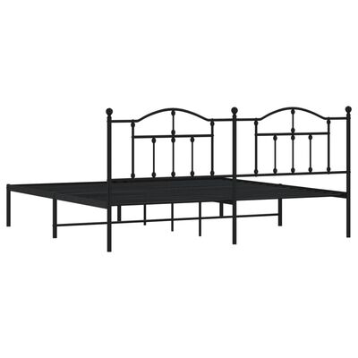 vidaXL Metal Bed Frame without Mattress with Headboard Black 76"x79.9"