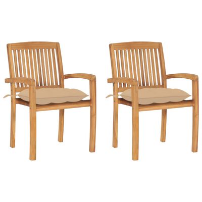 vidaXL Patio Chairs 2 pcs with Beige Cushions Solid Teak Wood