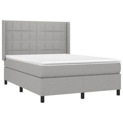 vidaXL Box Spring Bed with Mattress Light Gray Full Fabric