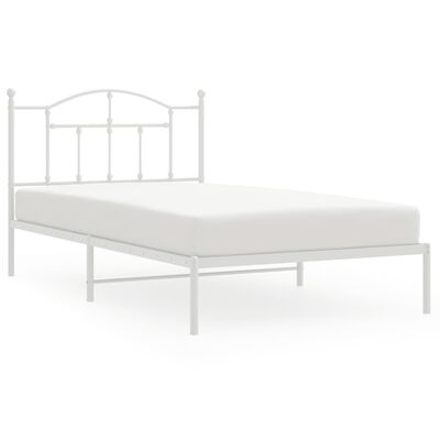 vidaXL Metal Bed Frame without Mattress with Headboard White 39.4"x78.7"