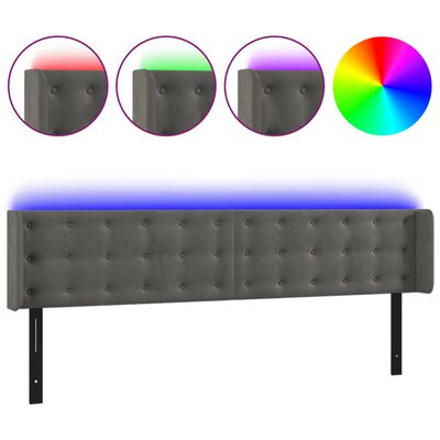 vidaXL LED Headboard Dark Gray 64.2"x6.3"x30.7"/34.6" Velvet