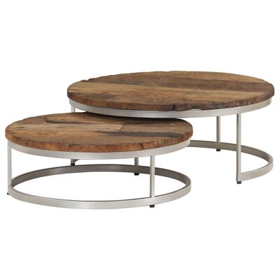 vidaXL Coffee Table Set 2 Pieces Reclaimed Wood and Steel