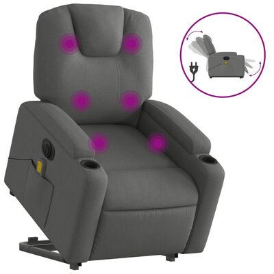 vidaXL Electric Stand up Massage Recliner Chair Dark Gray Fabric