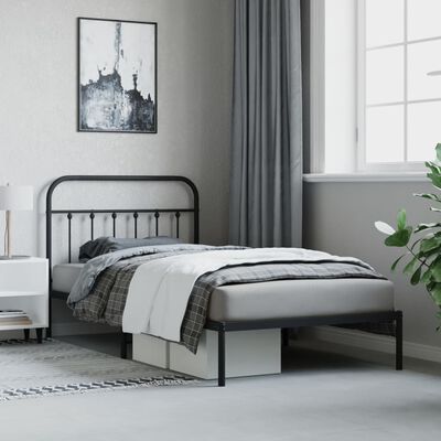 vidaXL Metal Bed Frame without Mattress with Headboard Black 39.4"x78.7"