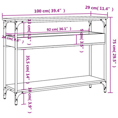 vidaXL Console Table with Shelf Brown Oak 39.4"x11.4"x29.5" Engineered Wood