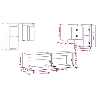 vidaXL TV Stands 6 Pcs Honey Brown Solid Wood Pine