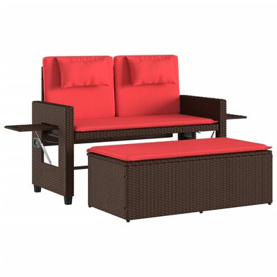 vidaXL Reclining Patio Bench with Cushions Brown Poly Rattan