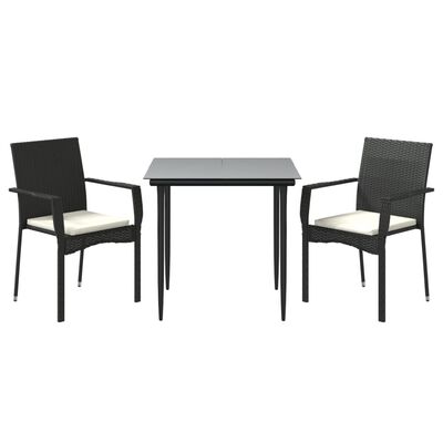 vidaXL 3 Piece Patio Dining Set with Cushions Black Poly Rattan