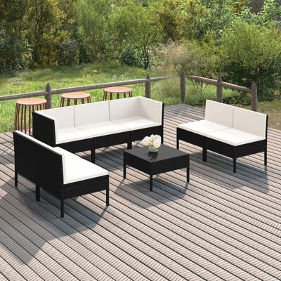 vidaXL 8 Piece Patio Lounge Set with Cushions Poly Rattan Black