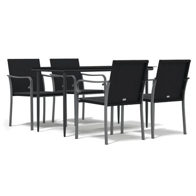 vidaXL 5 Piece Patio Dining Set with Cushions Poly Rattan and Steel