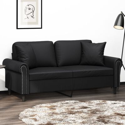 vidaXL 2-Seater Sofa with Throw Pillows Black 55.1" Faux Leather