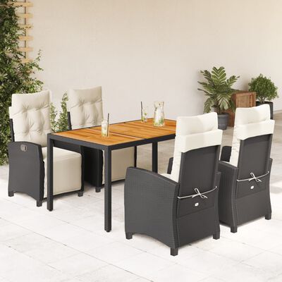 vidaXL 5 Piece Patio Dining Set with Cushions Black Poly Rattan