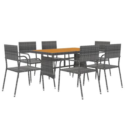 vidaXL 7 Piece Patio Dining Set Poly Rattan Gray