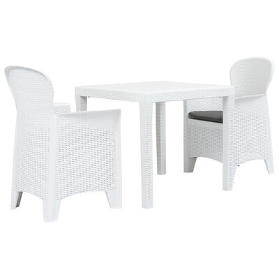 vidaXL 3 Piece Bistro Set Plastic White Rattan Look