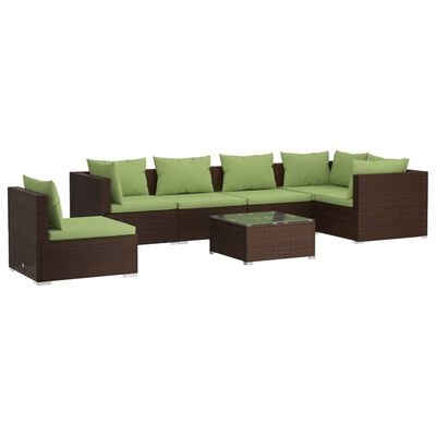 vidaXL 7 Piece Patio Lounge Set with Cushions Poly Rattan Brown