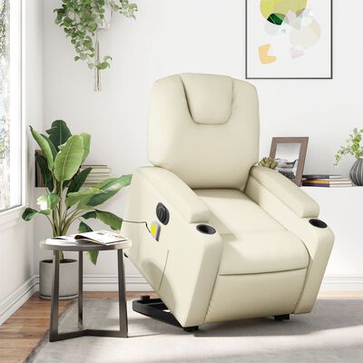 vidaXL Electric Stand up Massage Recliner Chair Cream Faux Leather