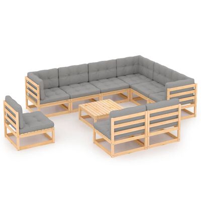 vidaXL 10 Piece Patio Lounge Set with Cushions Solid Wood Pine