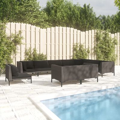 vidaXL 10 Piece Patio Lounge Set with Cushions Poly Rattan Dark Gray